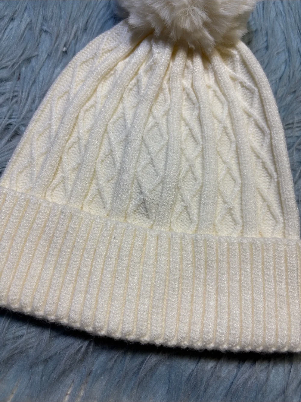 Vince Camuto Cream Pom Cable Knit Beanie Hat